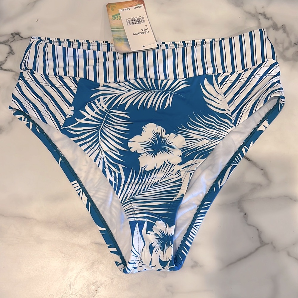 Hobie California dark teal and white high waist swim bikini bottoms, NWT